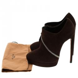 Alaia Mocha Brown Suede Platform Ankle Boots Size 36