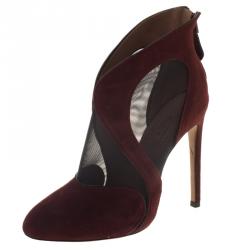 Alaia Maroon Suede and Mesh Ankle Boots Size 35