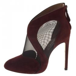 Alaia Maroon Suede and Mesh Ankle Boots Size 35