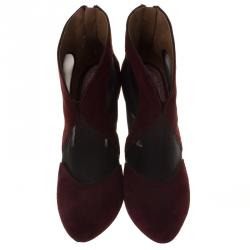 Alaia Maroon Suede and Mesh Ankle Boots Size 35