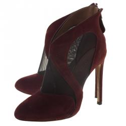 Alaia Maroon Suede and Mesh Ankle Boots Size 35