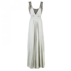 Pre Owned Alberta Ferretti Beige Embellished Maxi Dress M