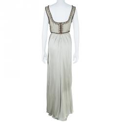 Pre Owned Alberta Ferretti Beige Embellished Maxi Dress M