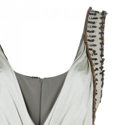 Pre Owned Alberta Ferretti Beige Embellished Maxi Dress M