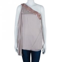 Alberta Ferretti Nude One Shoulder Top M