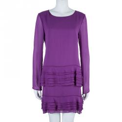 Pre Owned Alberta Ferretti Purple Tiered Silk Dress M