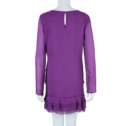 Pre Owned Alberta Ferretti Purple Tiered Silk Dress M
