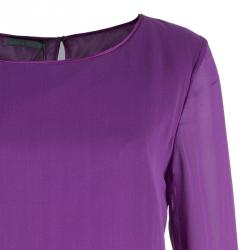 Pre Owned Alberta Ferretti Purple Tiered Silk Dress M