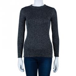 Pre Owned Alberta Ferretti Black Metallic Ribbed Top S