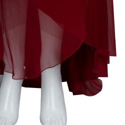 Alberta Ferretti Red Chiffon Tiered Stone Embellished Gown M