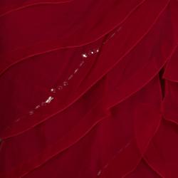 Alberta Ferretti Red Chiffon Tiered Stone Embellished Gown M