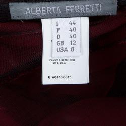Alberta Ferretti Red Chiffon Tiered Stone Embellished Gown M