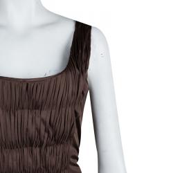 Pre Owned Alberta Ferretti Brown Knit Smocking Detail Sleeveless Gown M