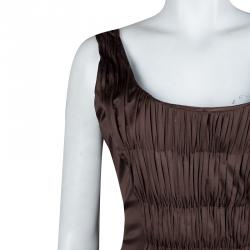Pre Owned Alberta Ferretti Brown Knit Smocking Detail Sleeveless Gown M