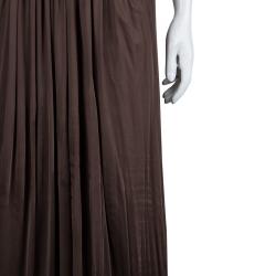 Pre Owned Alberta Ferretti Brown Knit Smocking Detail Sleeveless Gown M