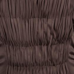 Pre Owned Alberta Ferretti Brown Knit Smocking Detail Sleeveless Gown M