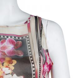 Pre Owned Alberta Ferretti Multicolor Floral Print Sheer Back Detail Sleeveless Gown M