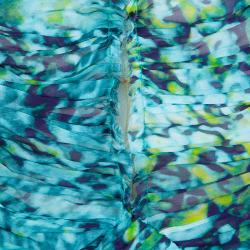 Alberta Ferretti Turquoise Printed Mesh Insert Ruched Sleeveless Gown L
