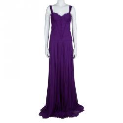 Alberta Feretti Purple Pleated Silk Sleeveless Gown M