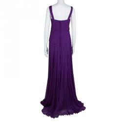 Alberta Feretti Purple Pleated Silk Sleeveless Gown M