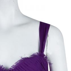 Alberta Feretti Purple Pleated Silk Sleeveless Gown M