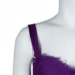 Alberta Feretti Purple Pleated Silk Sleeveless Gown M