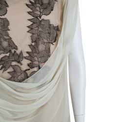Alberta Ferretti Beige Contrast Leaf Embroidered Draped Sleeveless Blouse M