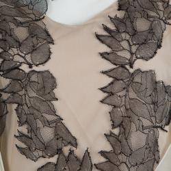 Alberta Ferretti Beige Contrast Leaf Embroidered Draped Sleeveless Blouse M