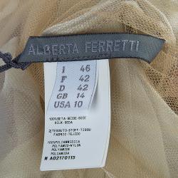 Alberta Ferretti Beige Contrast Leaf Embroidered Draped Sleeveless Blouse M