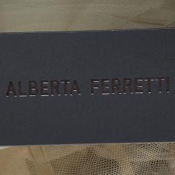 Alberta Ferretti Beige Contrast Leaf Embroidered Draped Sleeveless Blouse M
