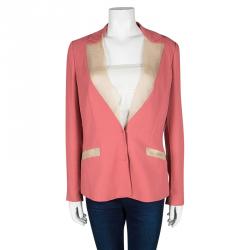 Pre Owned Alberta Ferretti Pink Contrast Silk Lapel Blazer M