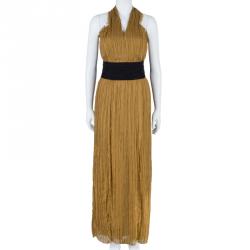 Alberta Ferretti Mustard Chiffon Pleated Gown M