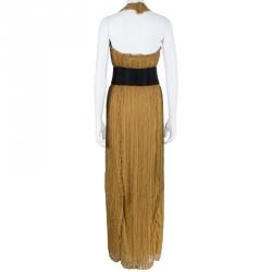 Alberta Ferretti Mustard Chiffon Pleated Gown M