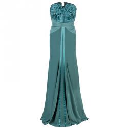 Alberta Ferretti Green Embellished Bustier Evening Gown M