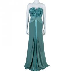 Alberta Ferretti Green Embellished Bustier Evening Gown M