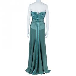 Alberta Ferretti Green Embellished Bustier Evening Gown M
