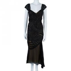 Pre Owned Alberta Ferretti Embellished Sleeveless Cocktail Dress L
