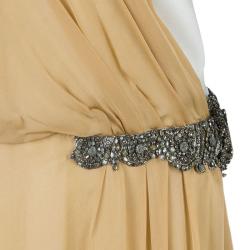 Pre Owned Alberta Ferretti Beige Gathered Dress M