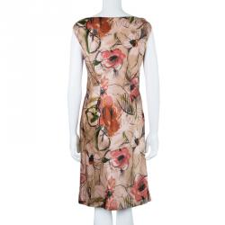 Pre Owned Alberta Ferretti Floral Print Silk Sleeveless Dress M