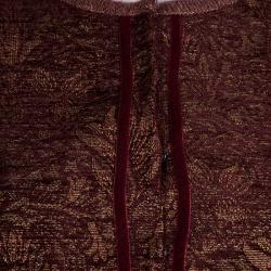 Pre Owned Alberta Ferretti Burgundy and Gold Floral Jacquard Lurex Knit Cardigan S