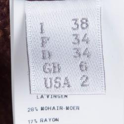 Pre Owned Alberta Ferretti Burgundy and Gold Floral Jacquard Lurex Knit Cardigan S