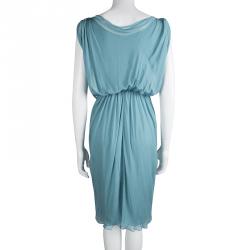 Pre Owned Alberta Ferretti Silk Embellished Buckle Draped Dress S