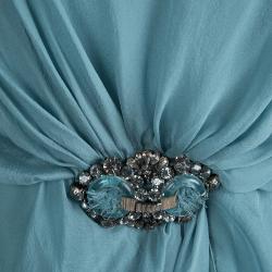 Pre Owned Alberta Ferretti Silk Embellished Buckle Draped Dress S