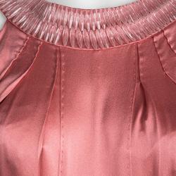 Pre Owned Alberta Ferretti Pink Silk Embellished Neck Detail Belted Sleeveless Dress S