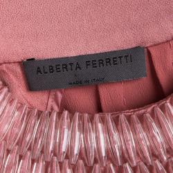 Pre Owned Alberta Ferretti Pink Silk Embellished Neck Detail Belted Sleeveless Dress S