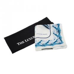 Pre Owned Alexander McQueen White Blue Hawks And Waves Print Cotton Square Scarf
