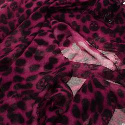 Pre Owned Alexander McQueen Pink Leopard and Skull Print Cashmere and Silk Blend Square Scarf