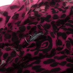 Pre Owned Alexander McQueen Pink Leopard and Skull Print Cashmere and Silk Blend Square Scarf