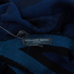 Pre Owned Alexander McQueen Blue Modal Cashmere Skull Triangle Kefia