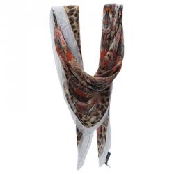 Pre Owned Alexander McQueen Floral and Leopard Print Square Scarf